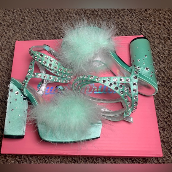 NWT | Sugar Thrillz fluffy boudoir heels mint green WMNS6 - Picture 2 of 11